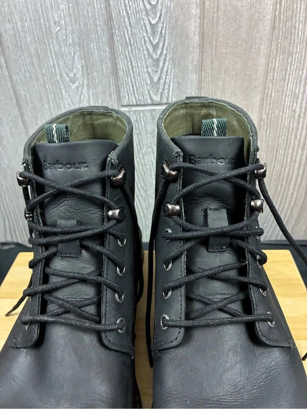 Barbour Black Leather Lace-Up Ankle Boots with Suede Heel Accent